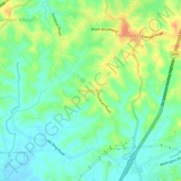 Carte topographique Hermitage, altitude, relief
