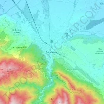 Carte topographique Assénovgrad, altitude, relief