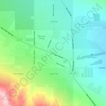 Carte topographique Taft, altitude, relief
