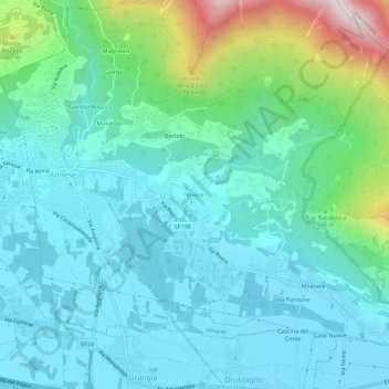 Carte topographique Rivera, altitude, relief