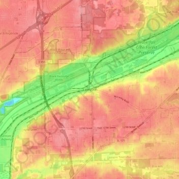 Carte topographique Lemont, altitude, relief