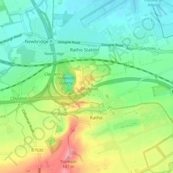 Carte topographique Hillend, altitude, relief