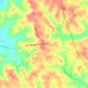 Carte topographique Pleasanton, altitude, relief