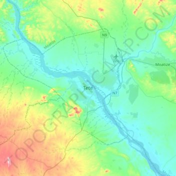 Carte topographique Tete, altitude, relief