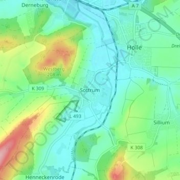 Carte topographique Sottrum, altitude, relief
