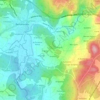 Carte topographique O Santo, altitude, relief