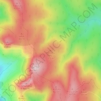 Carte topographique Pietrosu Mic, altitude, relief