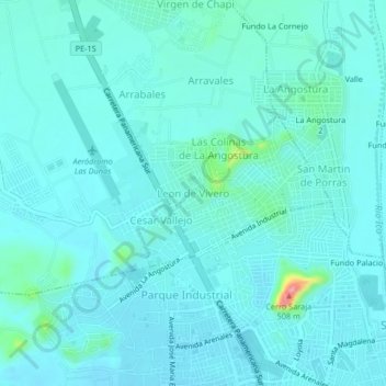 Carte topographique Leon de Vivero, altitude, relief
