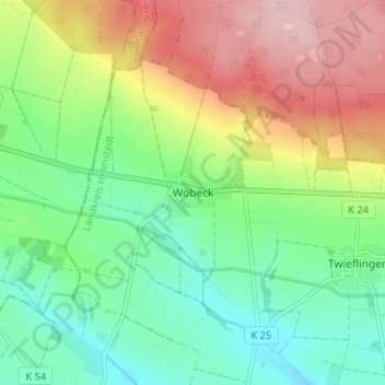 Carte topographique Wobeck, altitude, relief