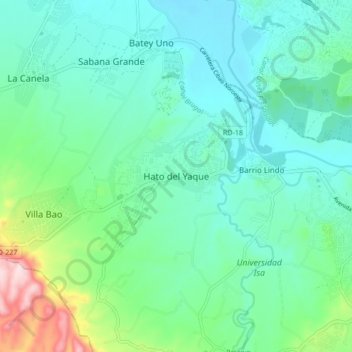 Carte topographique Hato del Yaque, altitude, relief