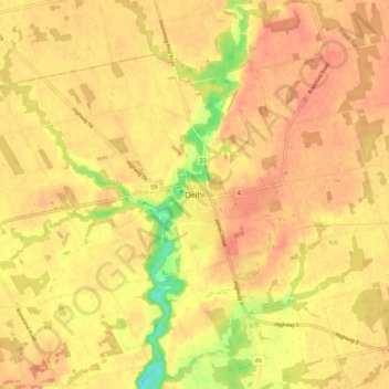 Carte topographique Delhi, altitude, relief