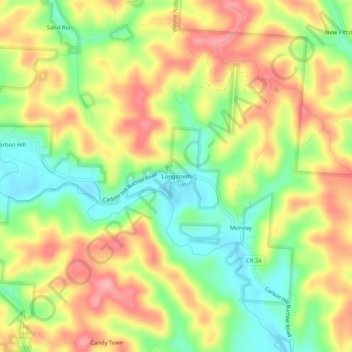 Carte topographique Longstreth, altitude, relief