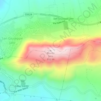 Carte topographique Monte Jato, altitude, relief