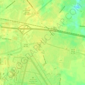 Carte topographique Sandston, altitude, relief