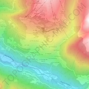 Carte topographique La Combaz, altitude, relief
