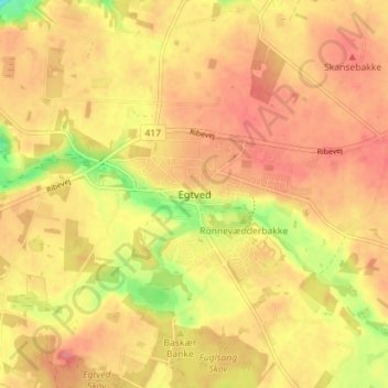 Carte topographique Egtved, altitude, relief