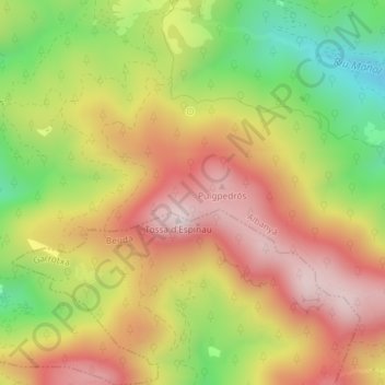 Carte topographique Pla d'Estanys, altitude, relief