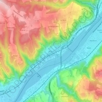 Carte topographique Vérenay, altitude, relief