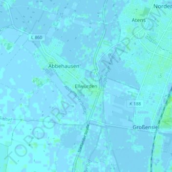 Carte topographique Ellwürden, altitude, relief