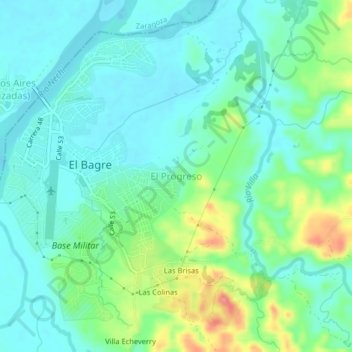 Carte topographique El Progreso, altitude, relief