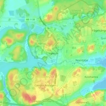Carte topographique Vigelsjö, altitude, relief