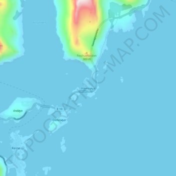 Carte topographique Hamnøya, altitude, relief