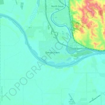 Carte topographique Dakota Dunes, altitude, relief
