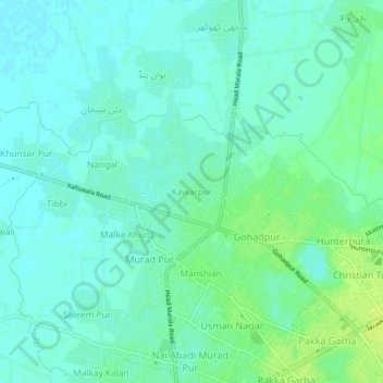 Carte topographique Kawarpur, altitude, relief