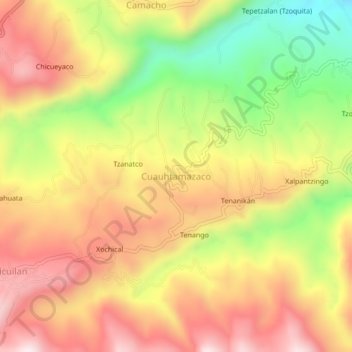 Carte topographique Cuauhtamazaco, altitude, relief