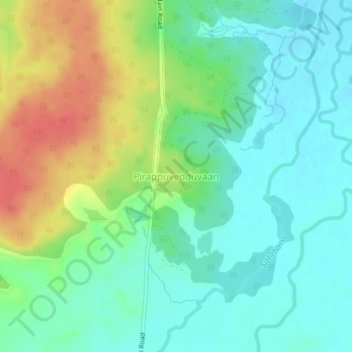 Carte topographique Pirappuvedduvaan, altitude, relief
