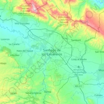 Carte topographique Santiago de los Caballeros, altitude, relief