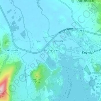 Carte topographique Portinscale, altitude, relief