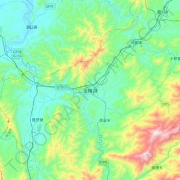 Carte topographique 炎陵县, altitude, relief