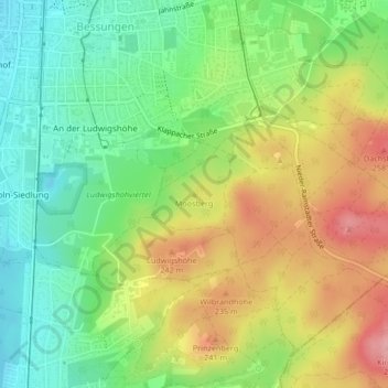 Carte topographique Moosberg, altitude, relief