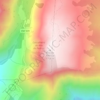 Carte topographique Alto da Pedrice, altitude, relief