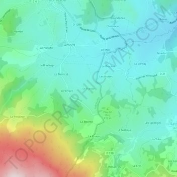 Carte topographique Le Fraisse, altitude, relief