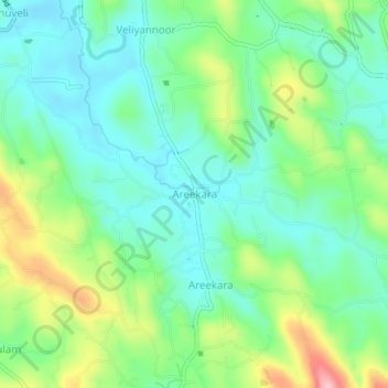 Carte topographique Areekara, altitude, relief