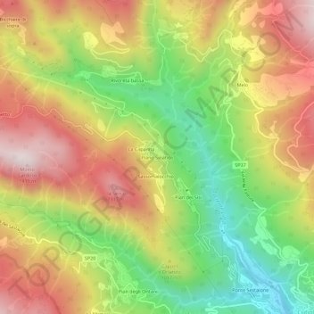 Carte topographique Piano Sinatico, altitude, relief