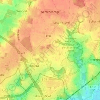 Carte topographique Osterhagen, altitude, relief