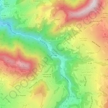 Carte topographique Le Sonnant d'Uriage, altitude, relief