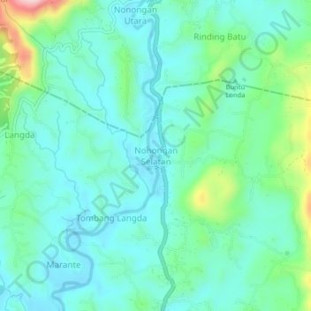 Carte topographique Nonongan Selatan, altitude, relief