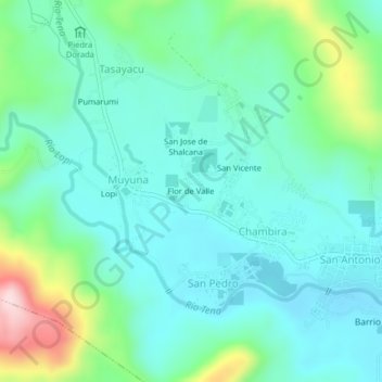 Carte topographique Flor de Valle, altitude, relief