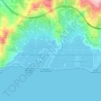 Carte topographique Carchuna, altitude, relief
