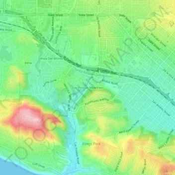 Carte topographique Las Positas Meadows, altitude, relief