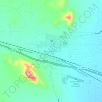 Carte topographique Sierra Blanca, altitude, relief