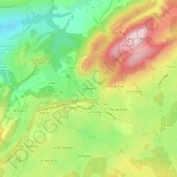 Carte topographique Les Vergers, altitude, relief