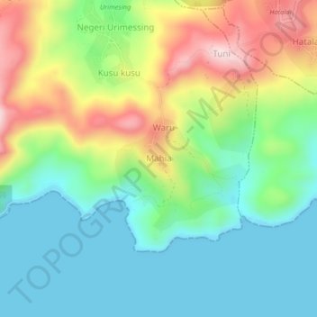 Carte topographique Mahia, altitude, relief