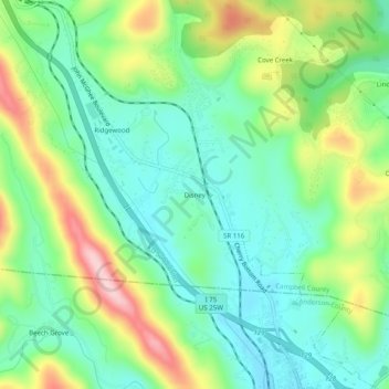 Carte topographique Disney, altitude, relief