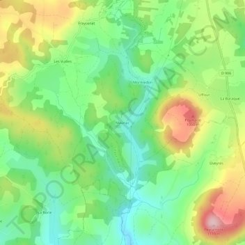 Carte topographique Mauriac, altitude, relief