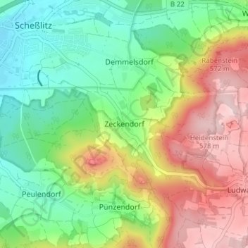 Carte topographique Zeckendorf, altitude, relief